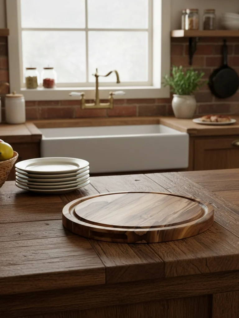 15” Round Solid Teak Cutting Board with Hand-Cut Juice Groove | Raised-Grain Finish | Food-Safe product image (6)