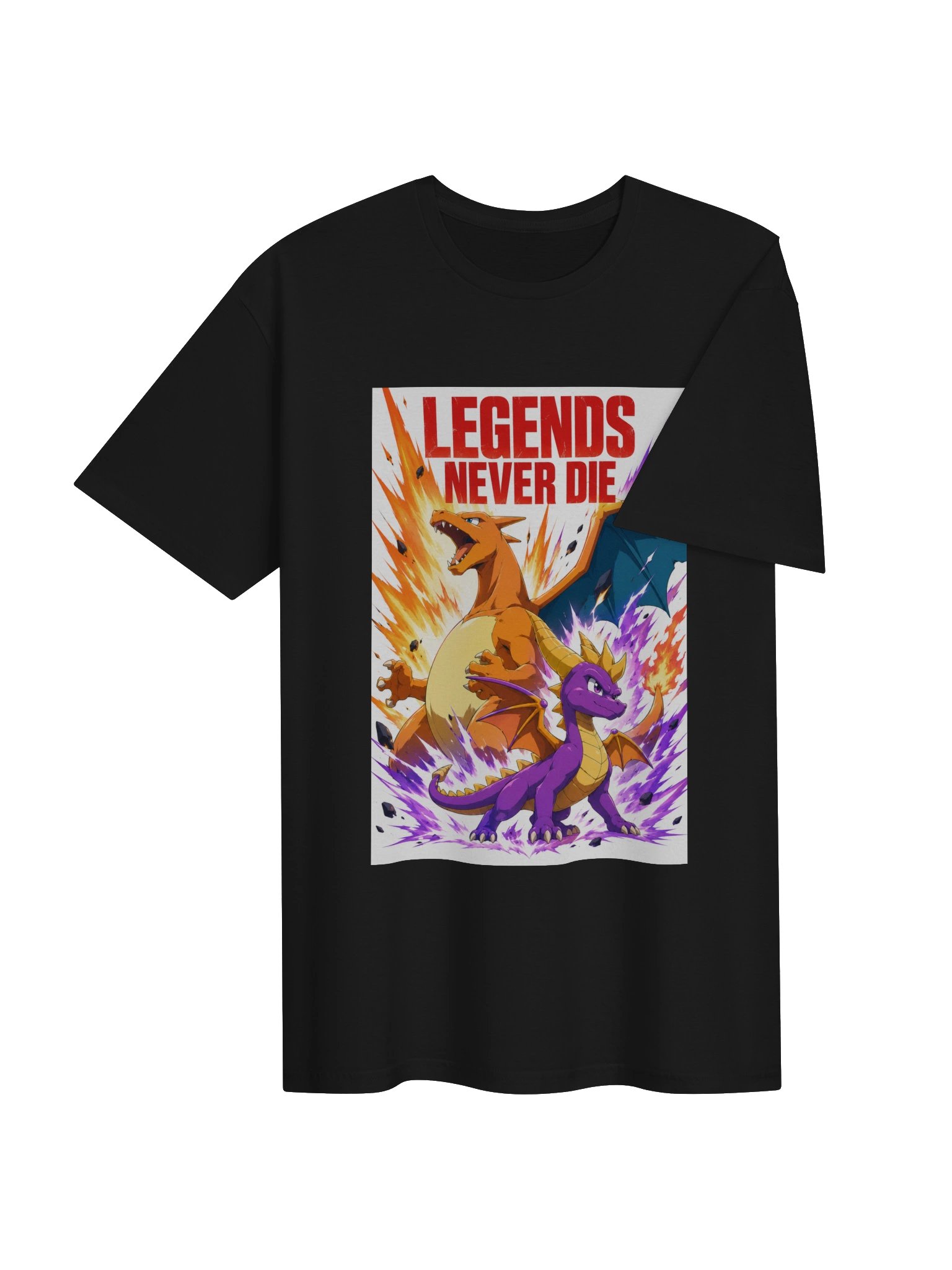 Legends Never Die Dragon Shirt | Charizard & Spyro Inspired Anime Gamer Tee | Retro Gaming Dragon Fan Art product image (4)
