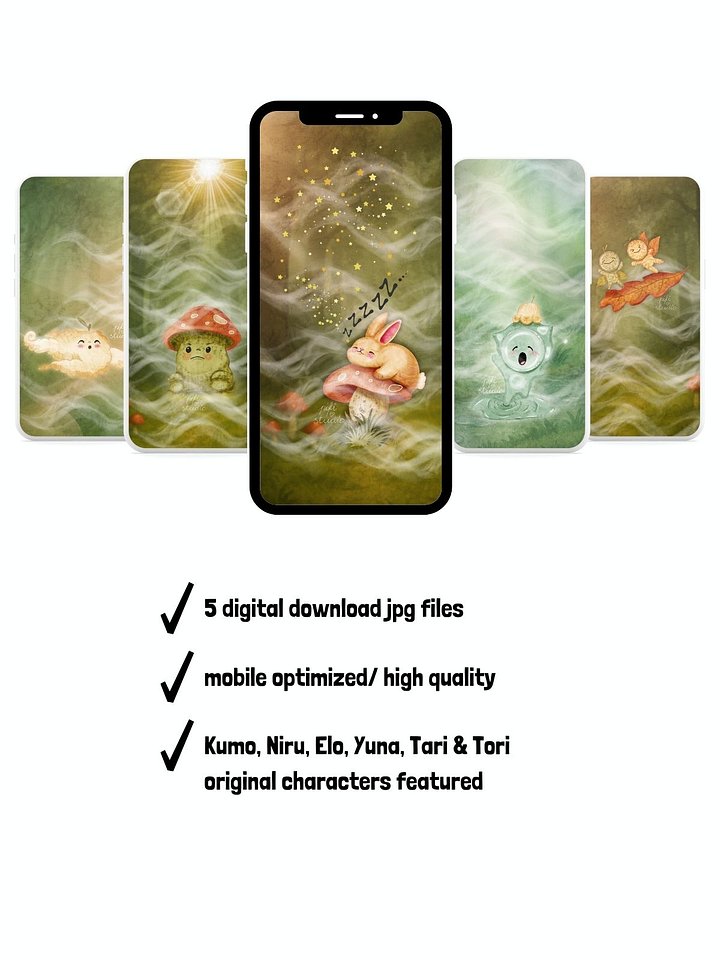 Misty Forest Spirits Phone Wallpaper Pack | Set of 5 Whimsical Forest Digital Download Backgrounds product image (1)
