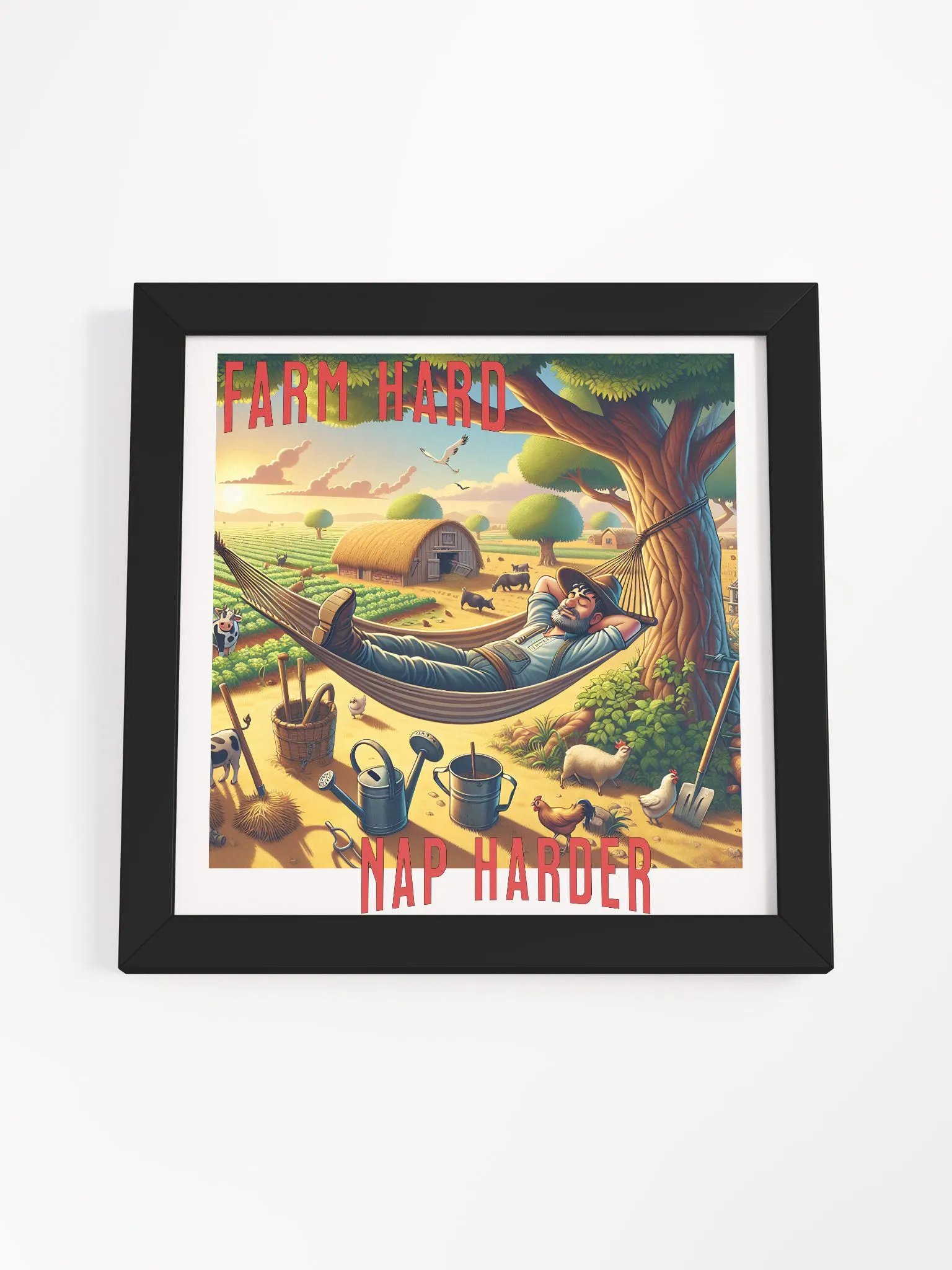 Farm Hard, Nap Harder Framed Square Poster | Work Hard, Rest Hard | Farm Life and Relaxation | Tough Days, Cozy Naps | Plow Hard, Rest Well | Farming and Snoozing | Farm Work and Chill product image (4)