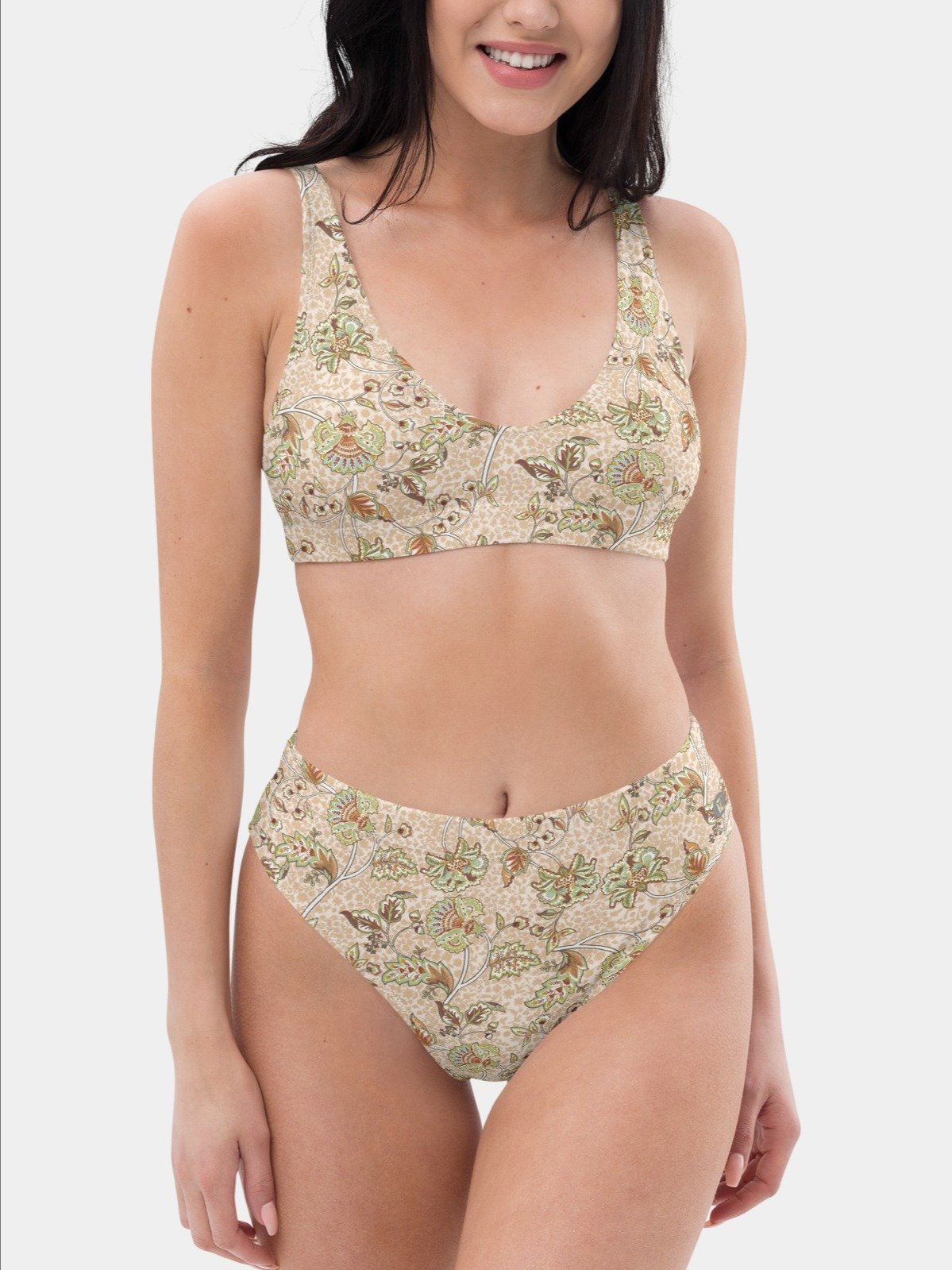 High-Waisted Bikini Bottom "Elegant Neutral Beige Chintz" product image (5)