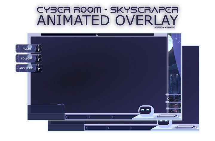 CYBER ROOM - SKYSCRAPER STREAM OVERLAY - PREMADE OVERLAY ANIMTED - NIGHT SKYSCRAPER STREAM OVERLAY - ROBOT STREAM OVERLAY product image (1)