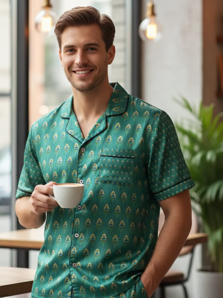 The Luminous Plume — Elegant Peacock Feather Pajama Top product image (5)