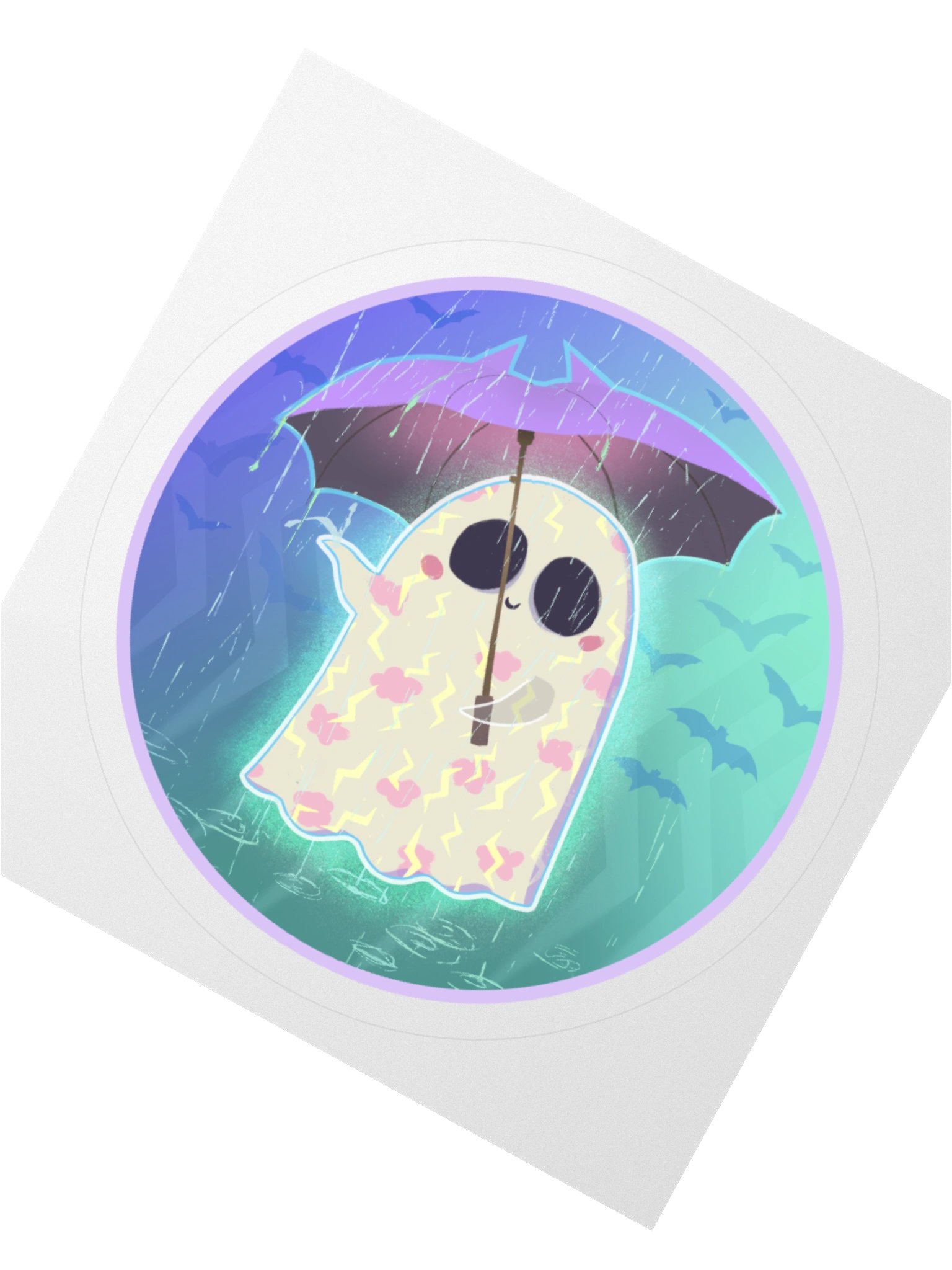 Pastel Little Ghost in the Rain - Vinyl Sticker product image (1)