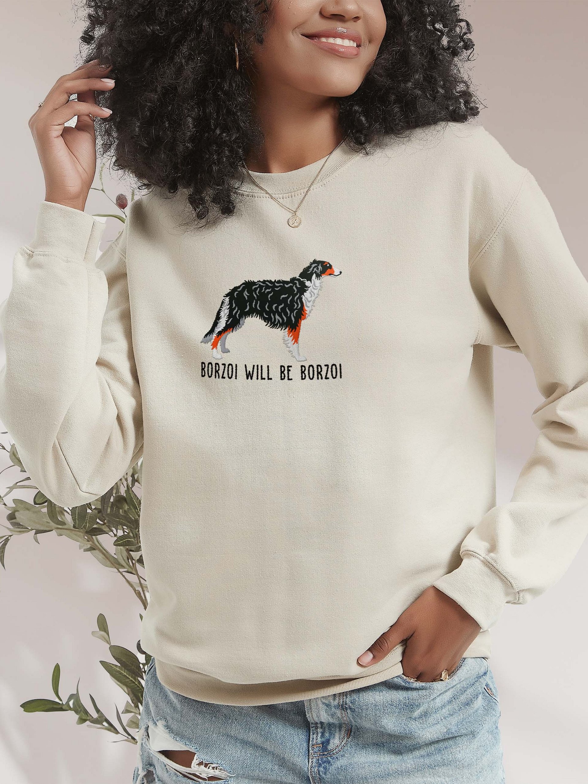 Borzoi Will Be Borzoi Sweatshirt (Embroidered) of a Borzoi(Tricolor) product image (2)