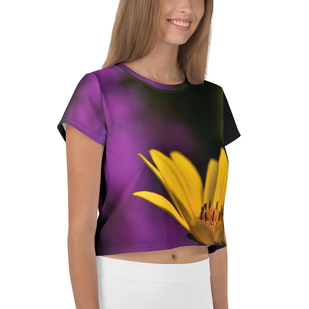 Crop top - Bright yellow blossom against a purple background product image (4)