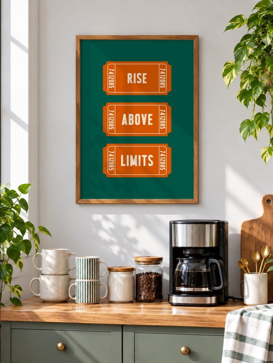 Rise Above Limits Motivational Poster, Retro Ticket Print, Dark Green Orange Typography Wall Art, Uplifting Art, Printable Inspirational Art product image (10)