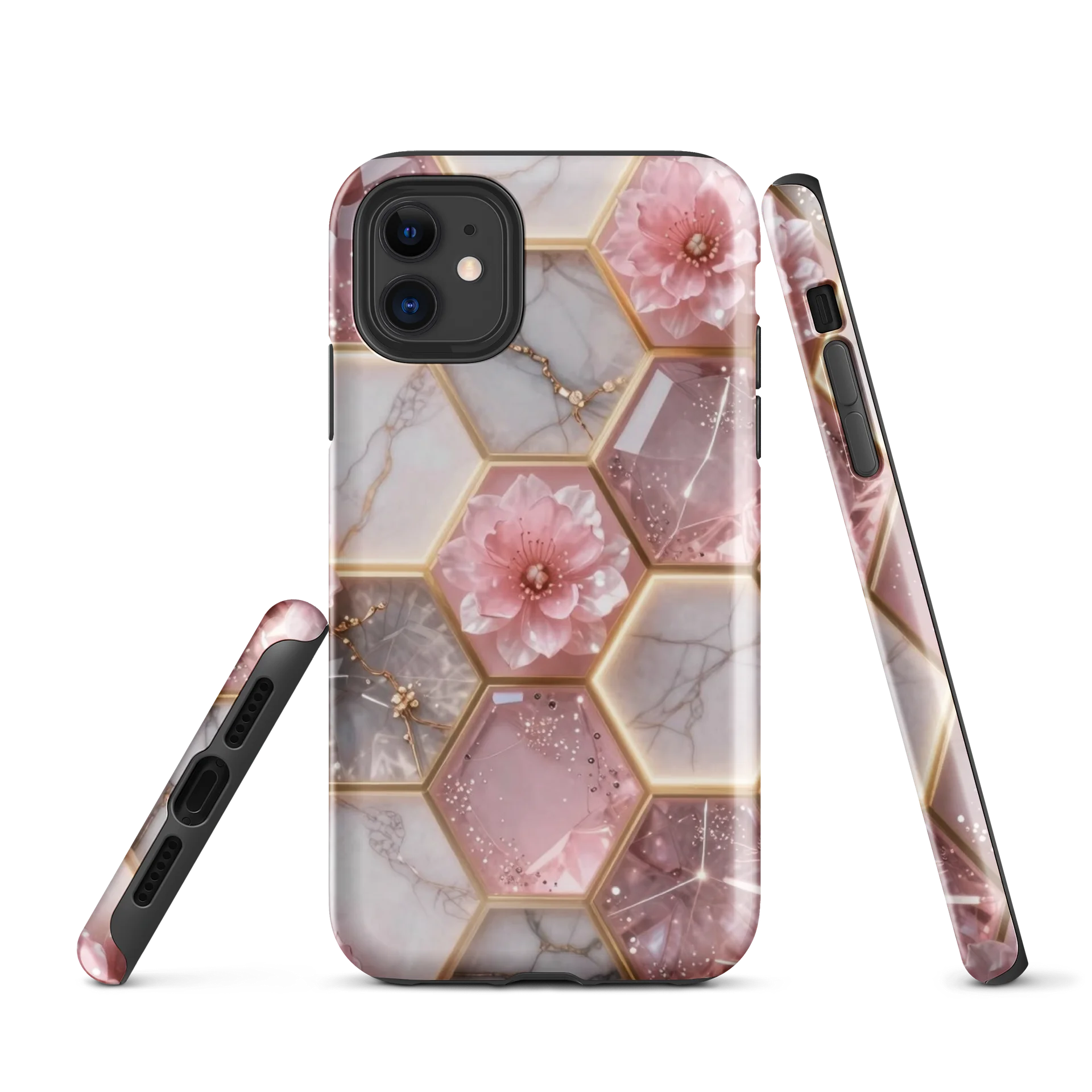 Pink Hexagon Floral Marble iPhone Tough Case product image (1)