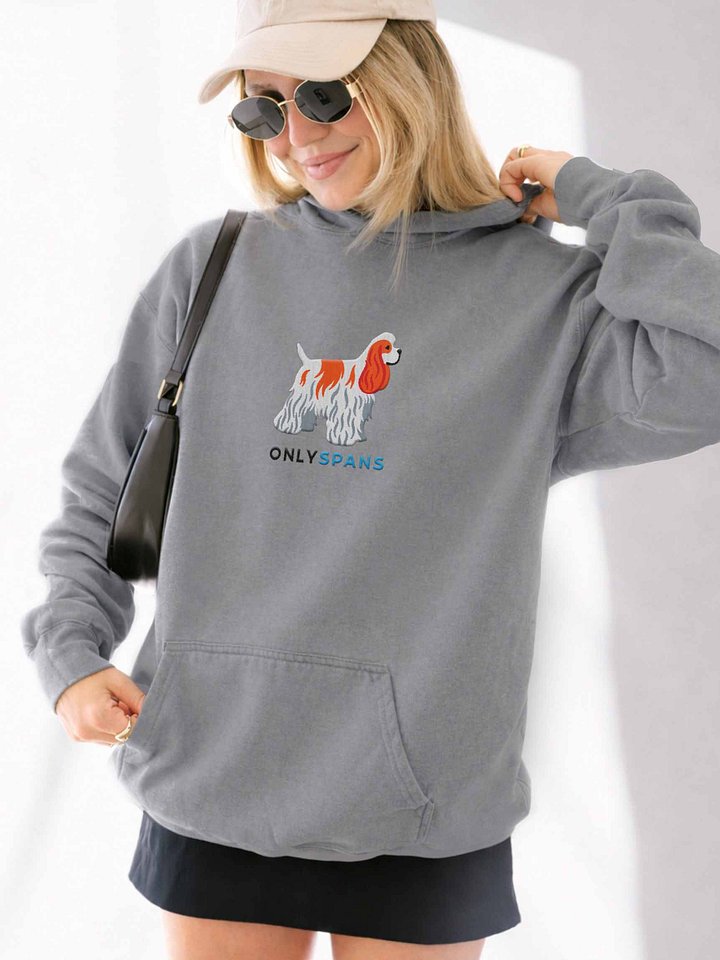Only Spans Premium Hoodie (Embroidered) of an American Cocker Spaniel(Parti Red & White) product image (2)