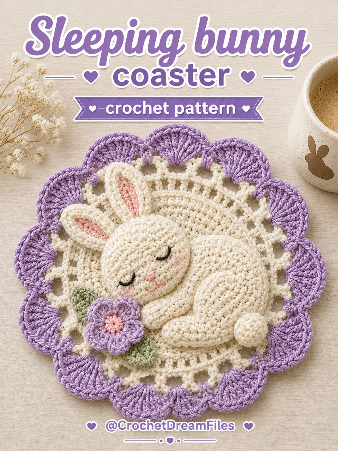 Sleeping Bunny Crochet Coaster Pattern product image (2)
