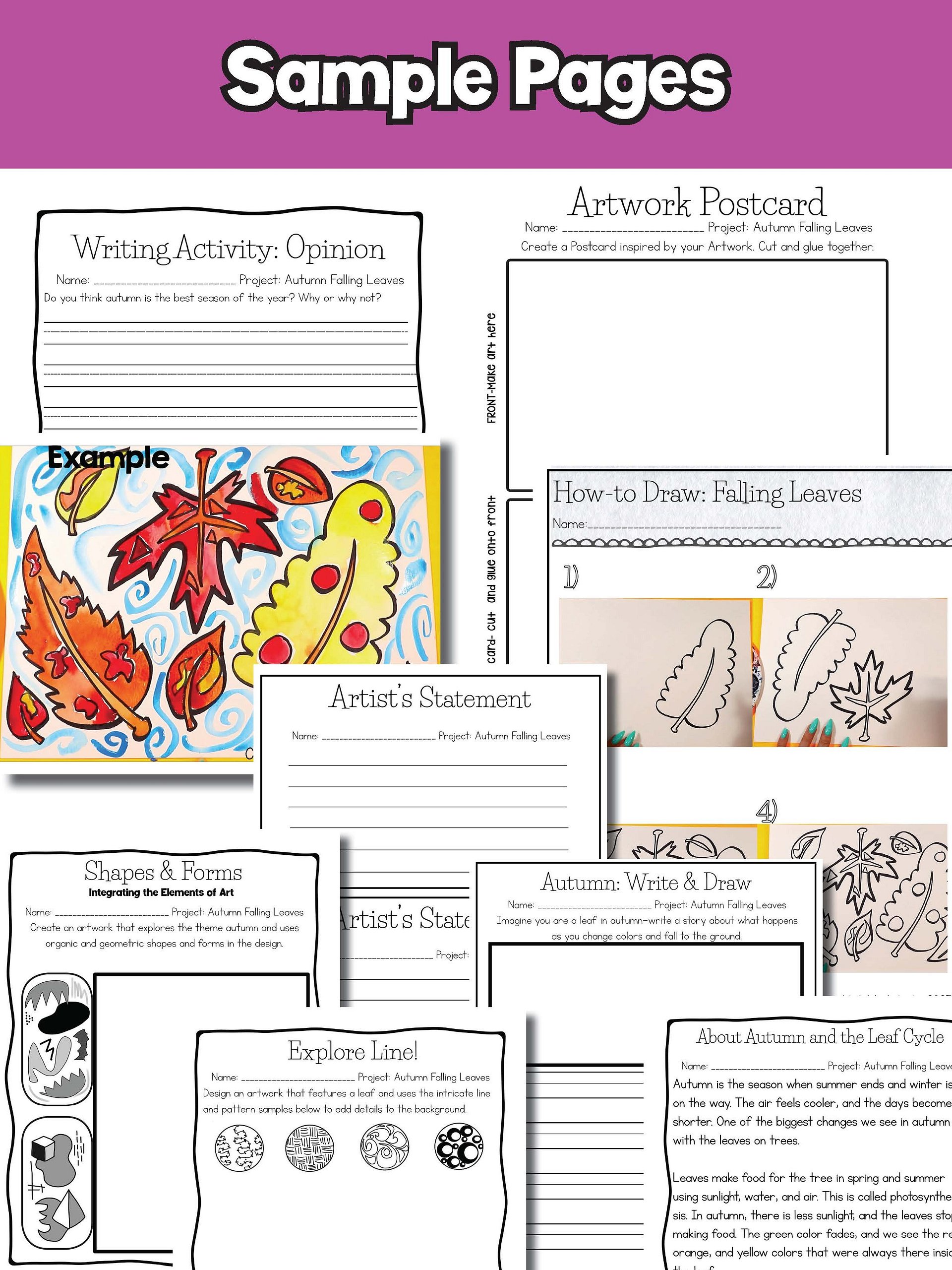 Autumn Art Lesson Autum Leaf Art Project Autumn Reading Wrinting Prompt Sub Plan product image (9)