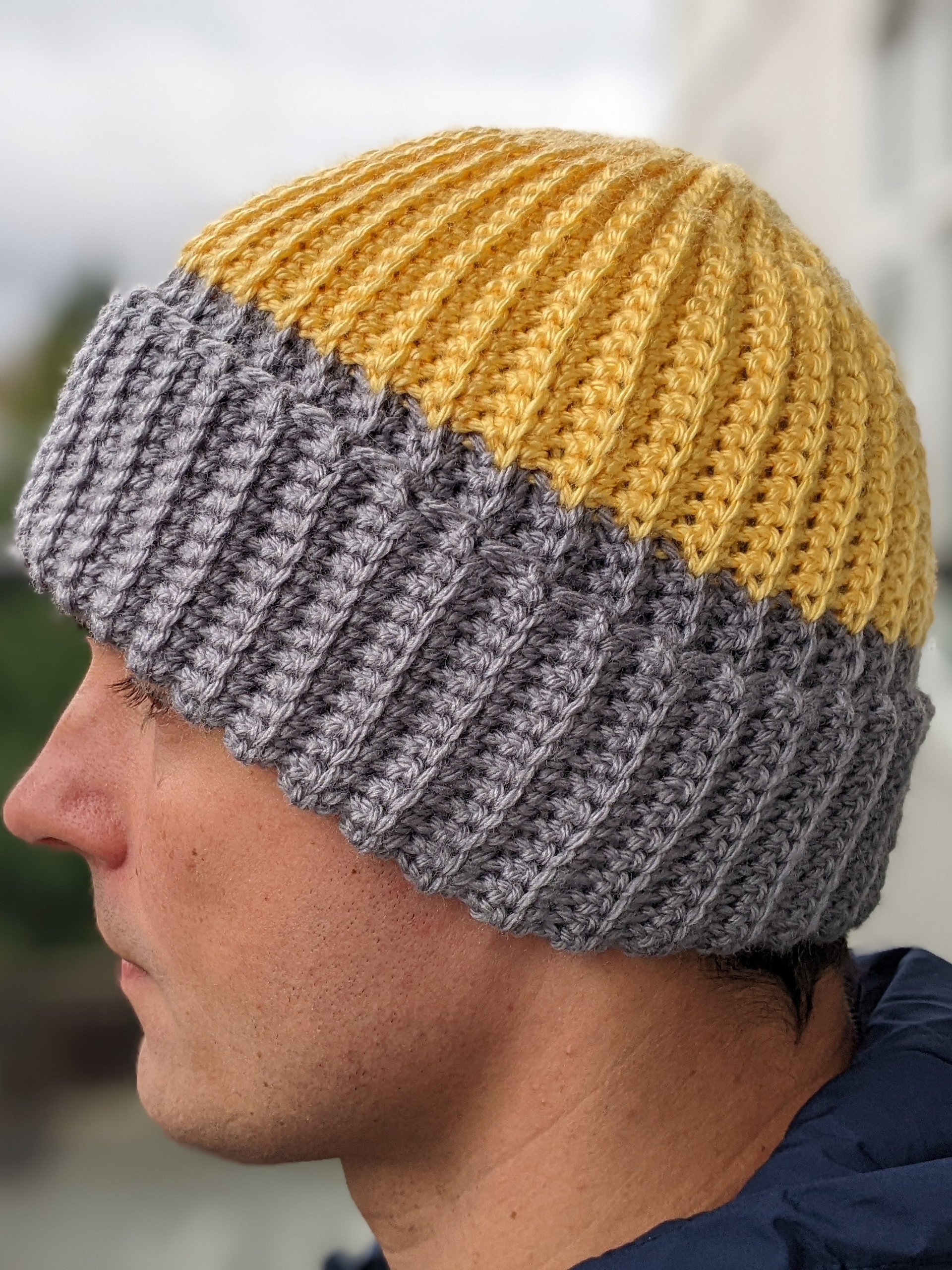Two-Color Crochet Men’s Hat Pattern with Double Brim product image (1)