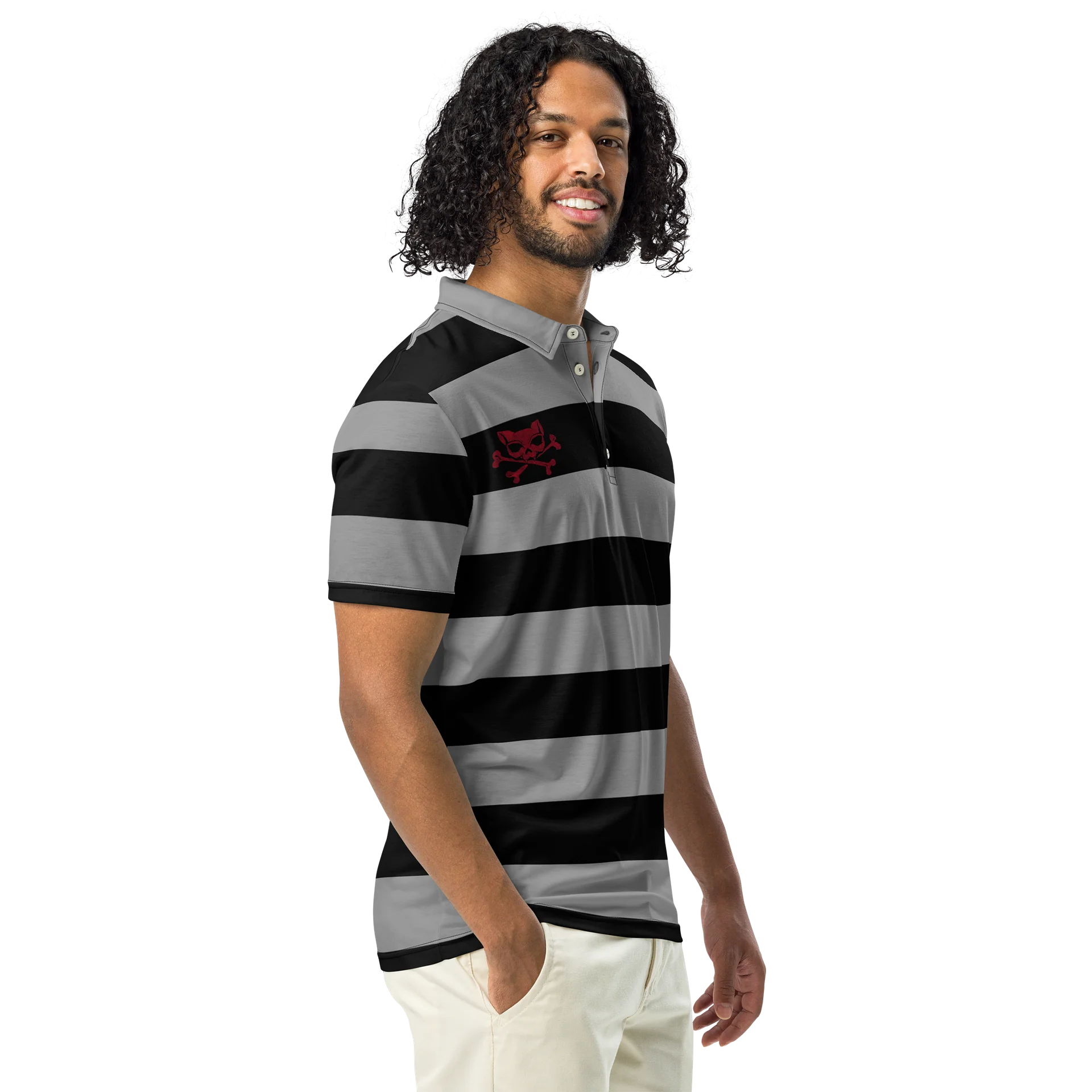 Light Grey and Blaque Kat Skull Polo product image (1)
