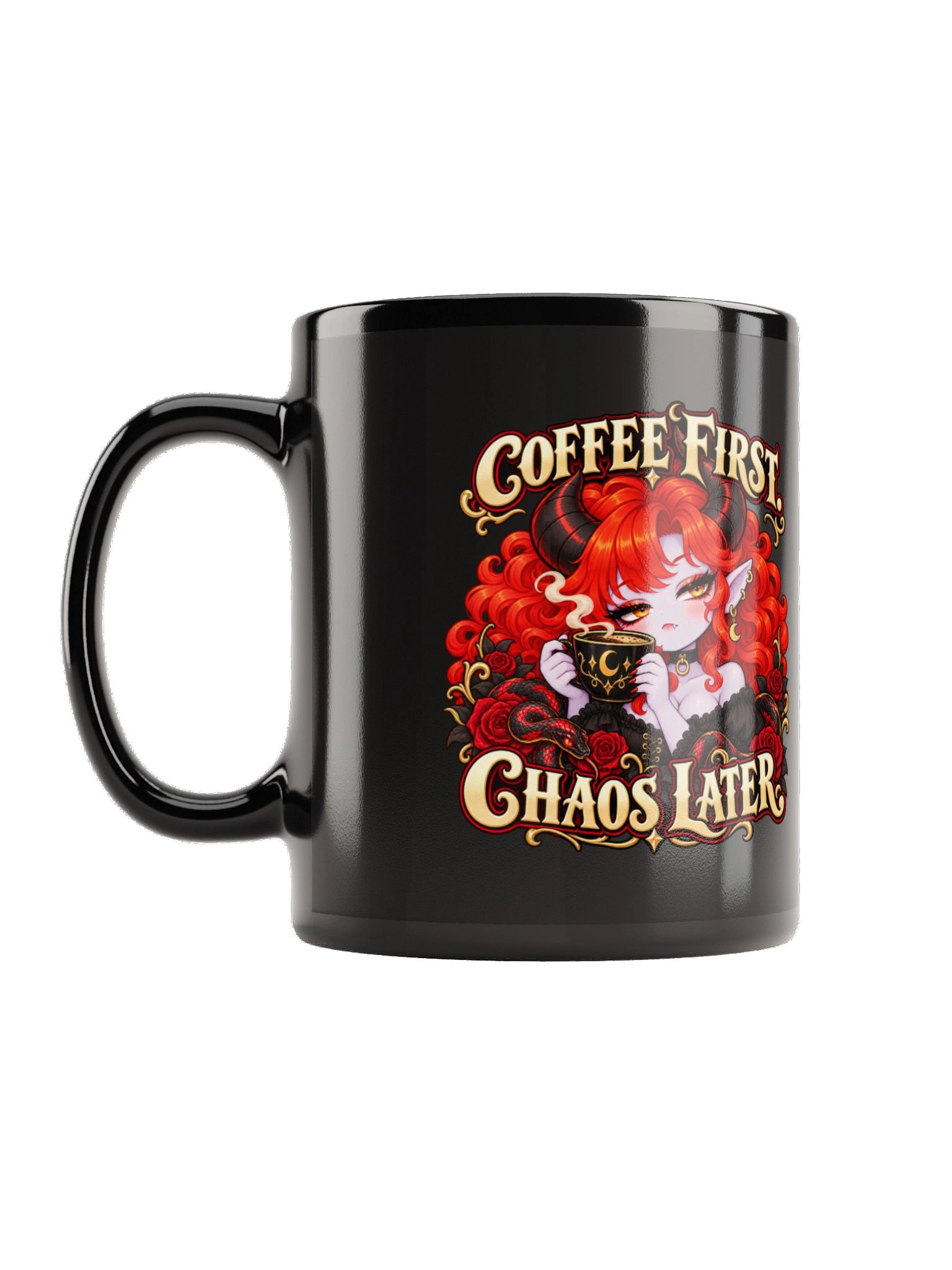 Coffee First Chaos Later Black Glossy Mug product image (2)