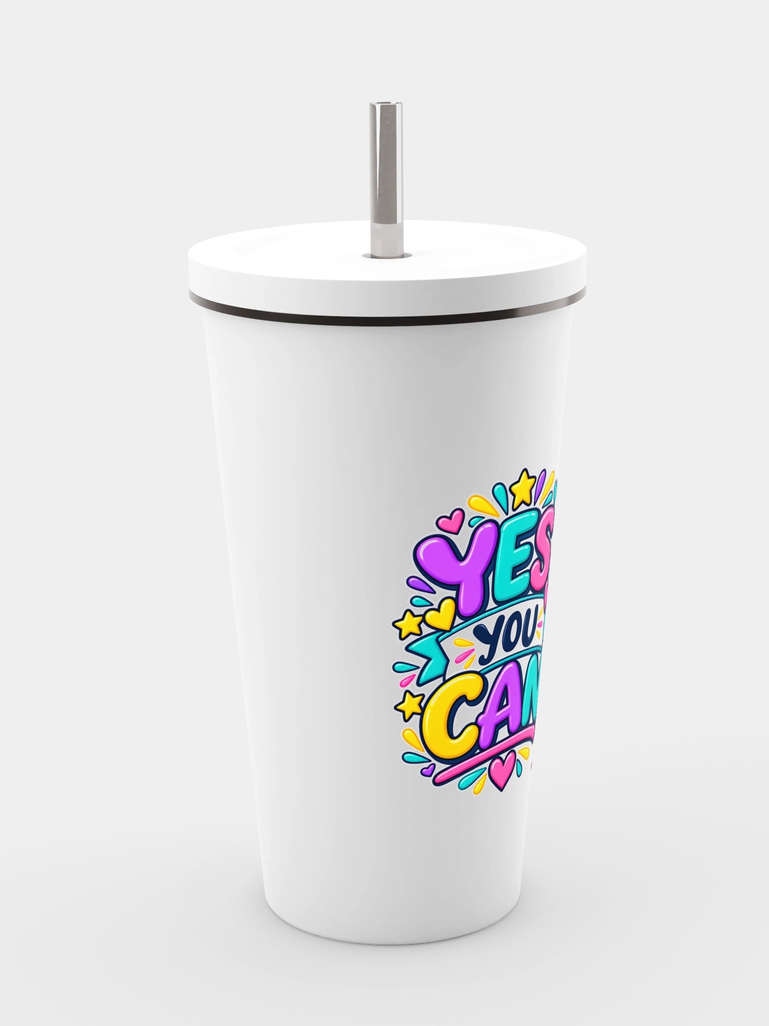 Stainless Steel Insulated Inspirational Tumbler with a Straw - Yes You Can. product image (4)