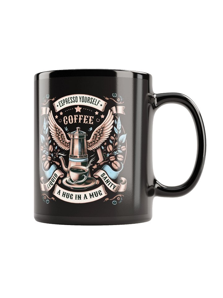 Espresso Yourself Coffee Mug Vintage Moka Pot & Wings Design product image (1)