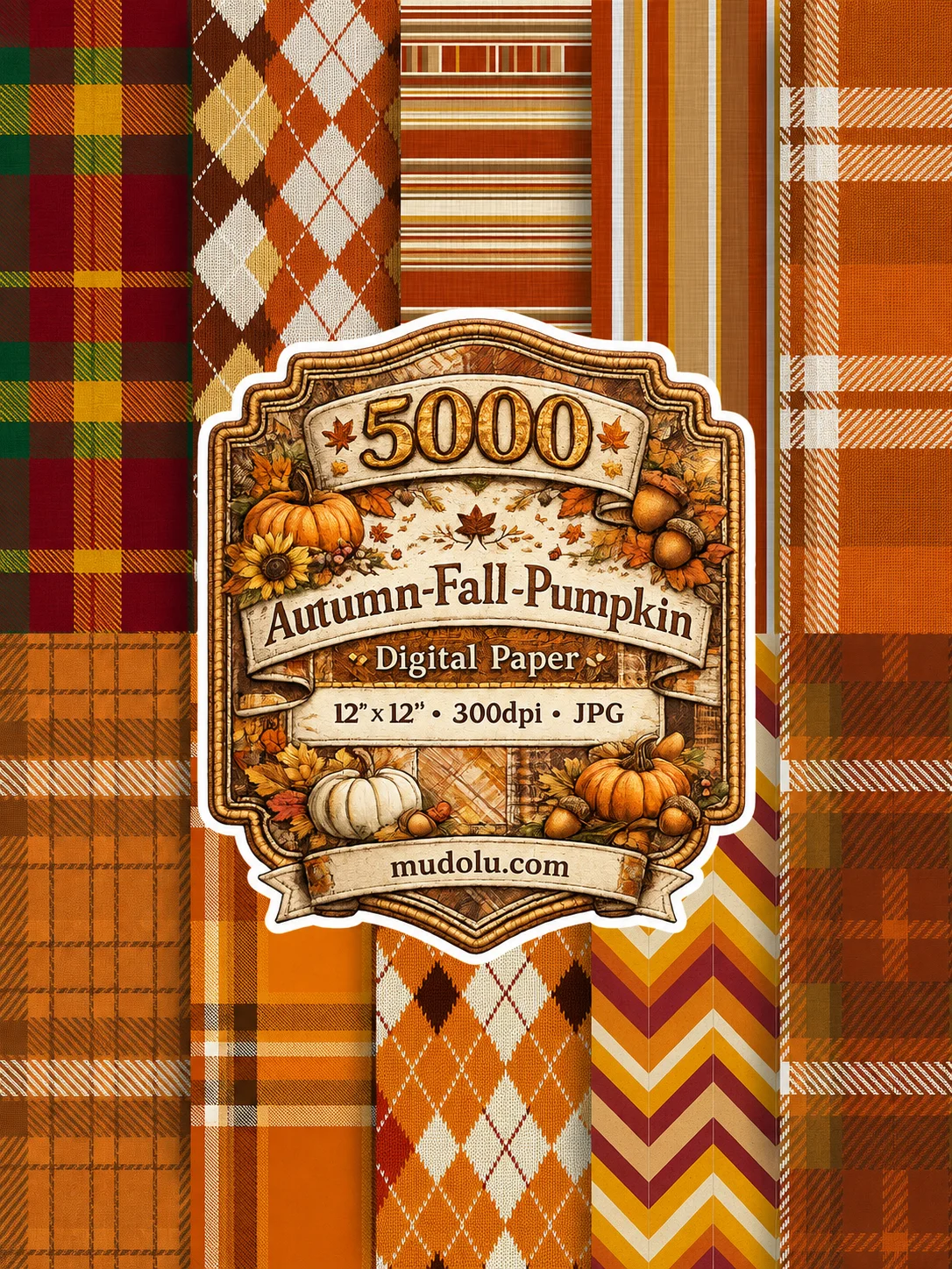 5000 Autumn Digital Paper Bundle, Fall Pumpkin Leaves Acorn Sunflower product image (9)