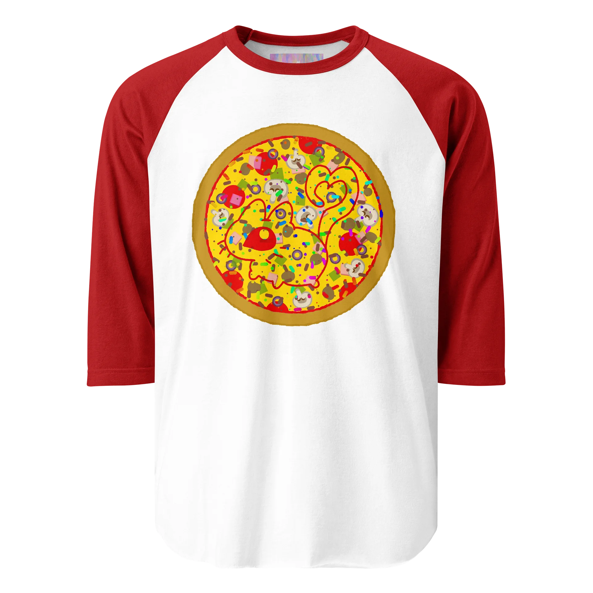 “one with everything” rainbow sprinkle deluxe pizza vanny graphic raglan tee product image (1)