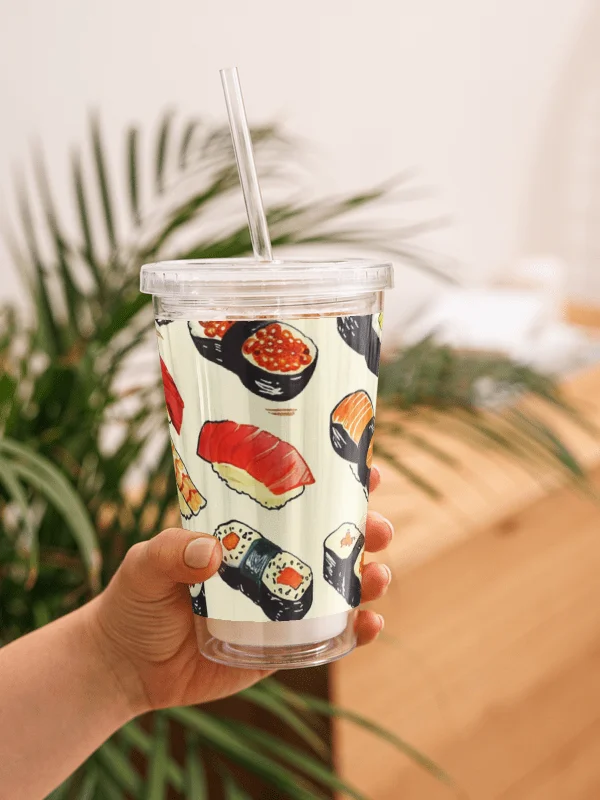 Japanese Sushi Acrylic Tumbler with Straw | Cute Watercolor Food Print Cup product image (4)