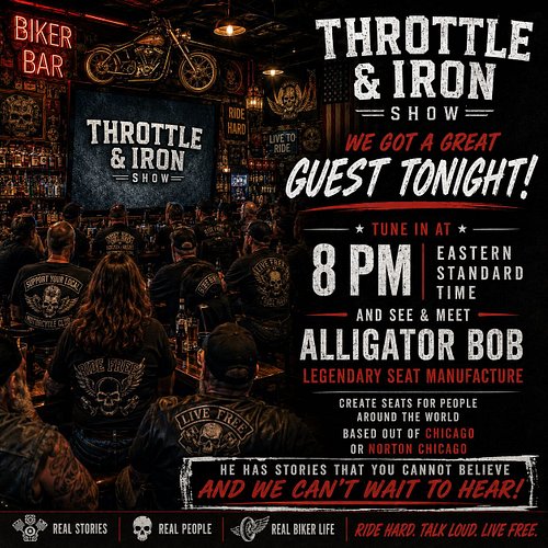 Beautiful weather tonight…
But when the sun goes down, Throttle & Iron goes LIVE. 🔥

Tonight at 8 PM EST we’re hanging out wi...