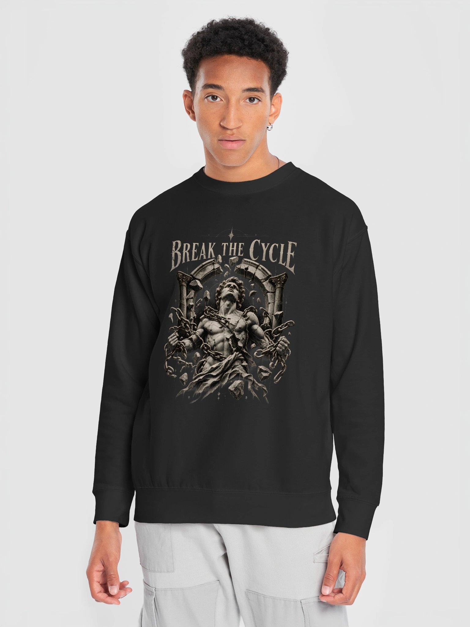 Break the Cycle Gothic Sweatshirt, Vintage Statue Graphic Crewneck product image (30)