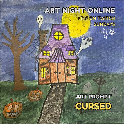 It's Sunday so we play #tunes and make #art! Join us on #Twitch NOW! Today your prompt is #Cursed! Art by the amazing Riverol...