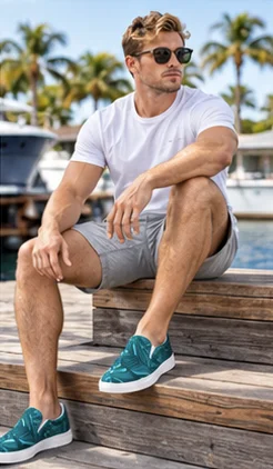 Mens His House Canvas Slip Ons - Shadow Leaf by His House