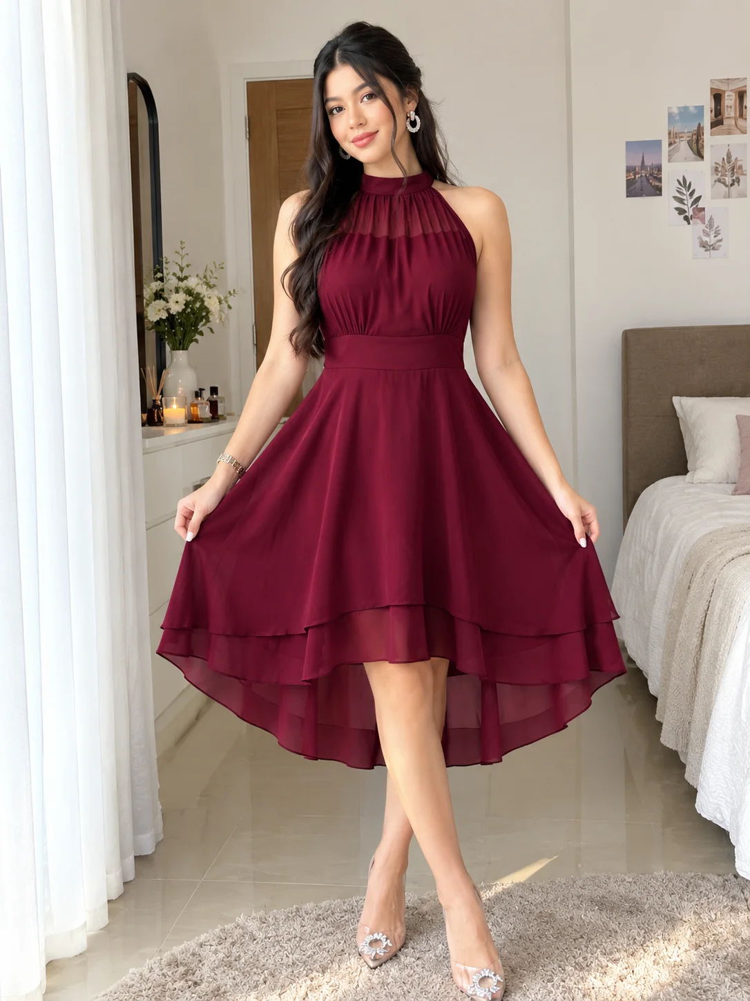 Elenzga Plus Size Round Neck Sleeveless Double Ruffle Hem Asymmetrical Hem Dress product image (8)