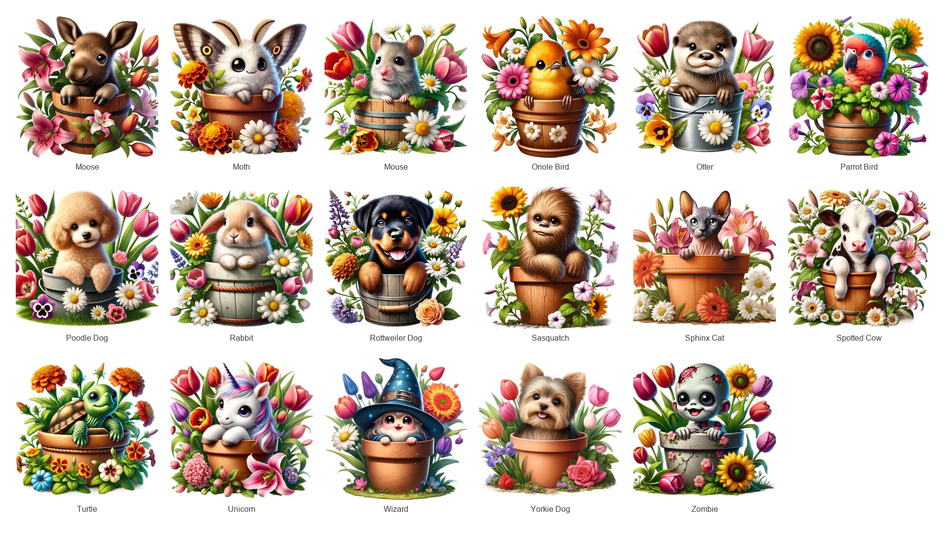 Animals in Flower Pots PNG Bundle Vol 1 | 41 Designs | Commercial Use | Sublimation Clipart product image (3)