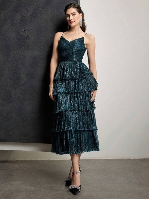 MOTF PREMIUM METALLIC PLISSE TIERED DRESS product image (2)
