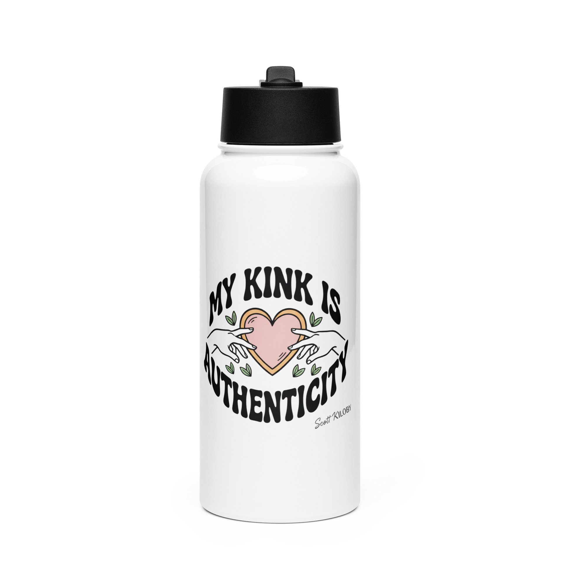 “My Kink Is Authenticity” White Stainless Steel Water Bottle with Straw Lid product image (1)