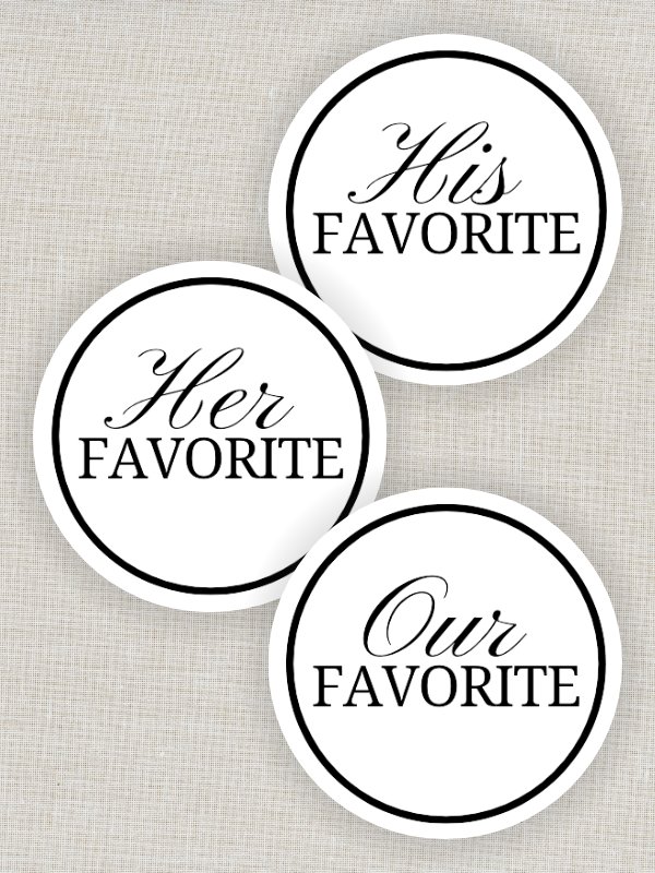 His, Her & Our Favorite Circle Tags or Sticker Printables for DIY Wedding Favors or Treat Bags product image (1)