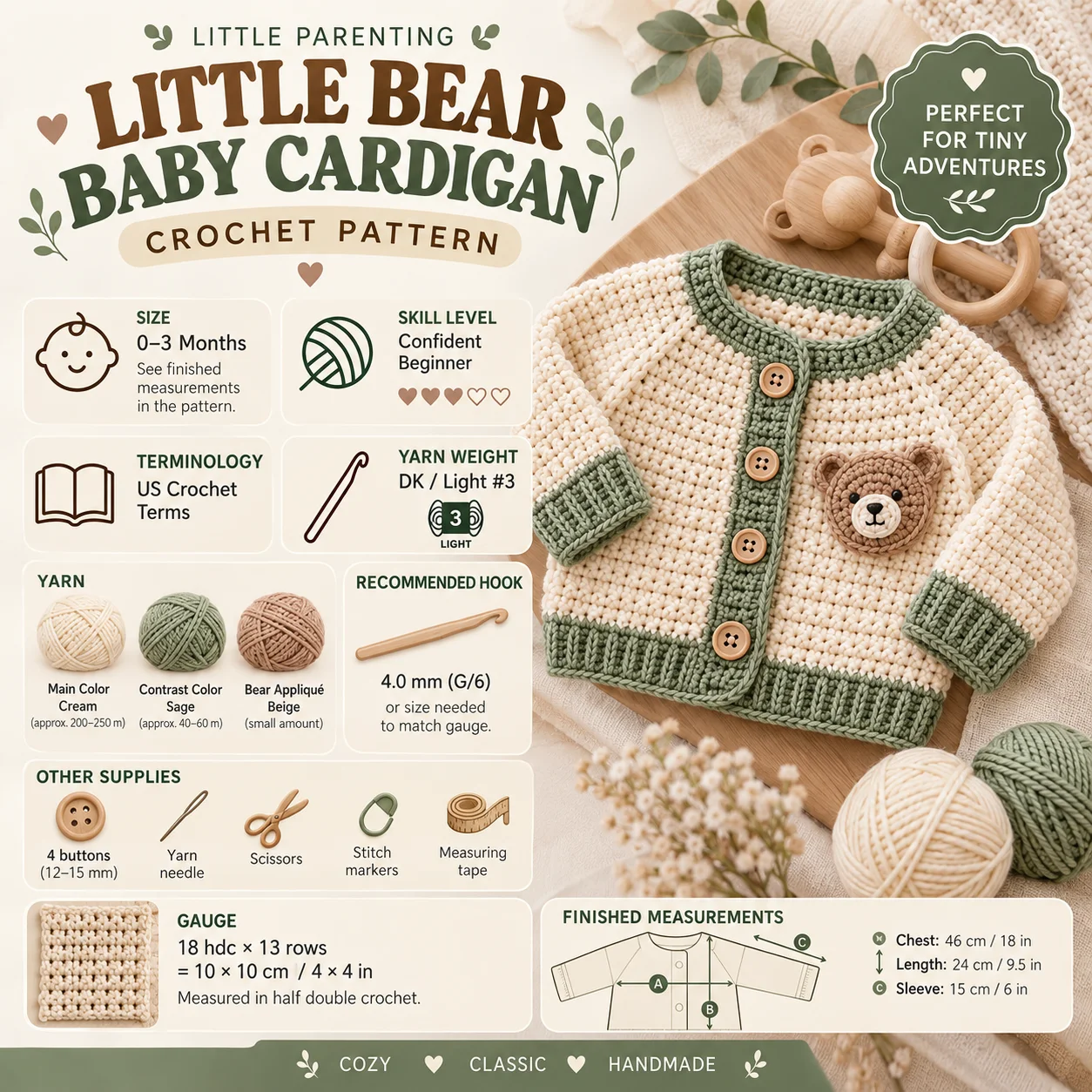 Little Bear Baby Cardigan Crochet Pattern PDF – 0–3 Months product image (4)