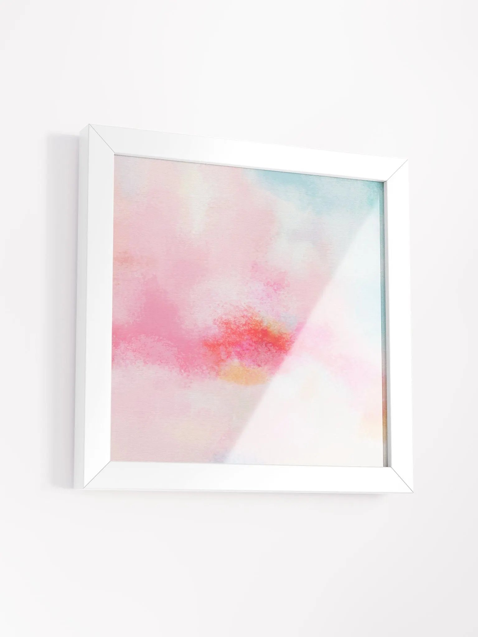 Blush pink, hot pink, peach, teal blue and white abstract painting print product image (44)