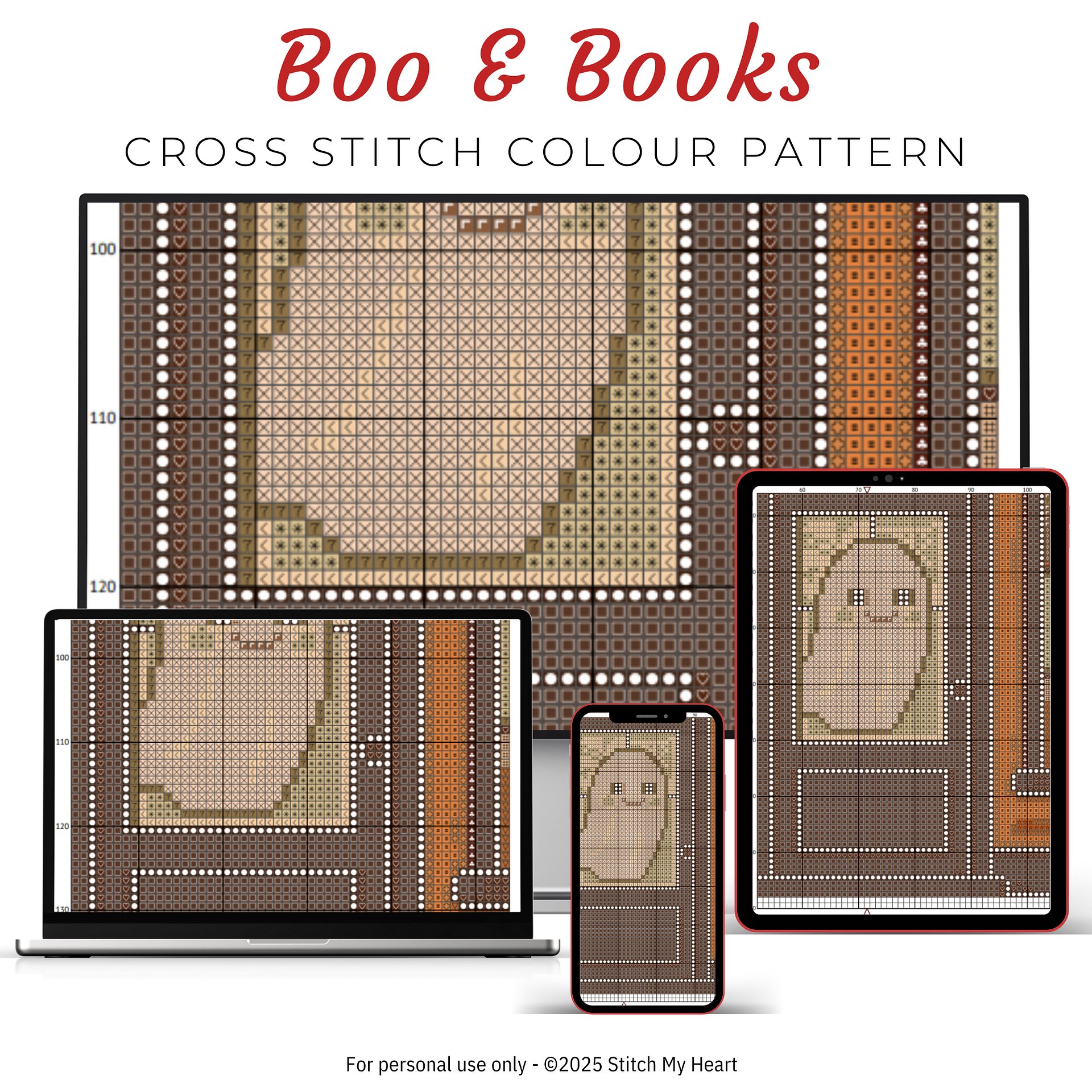 Boo & Books Cross Stitch Pattern product image (3)
