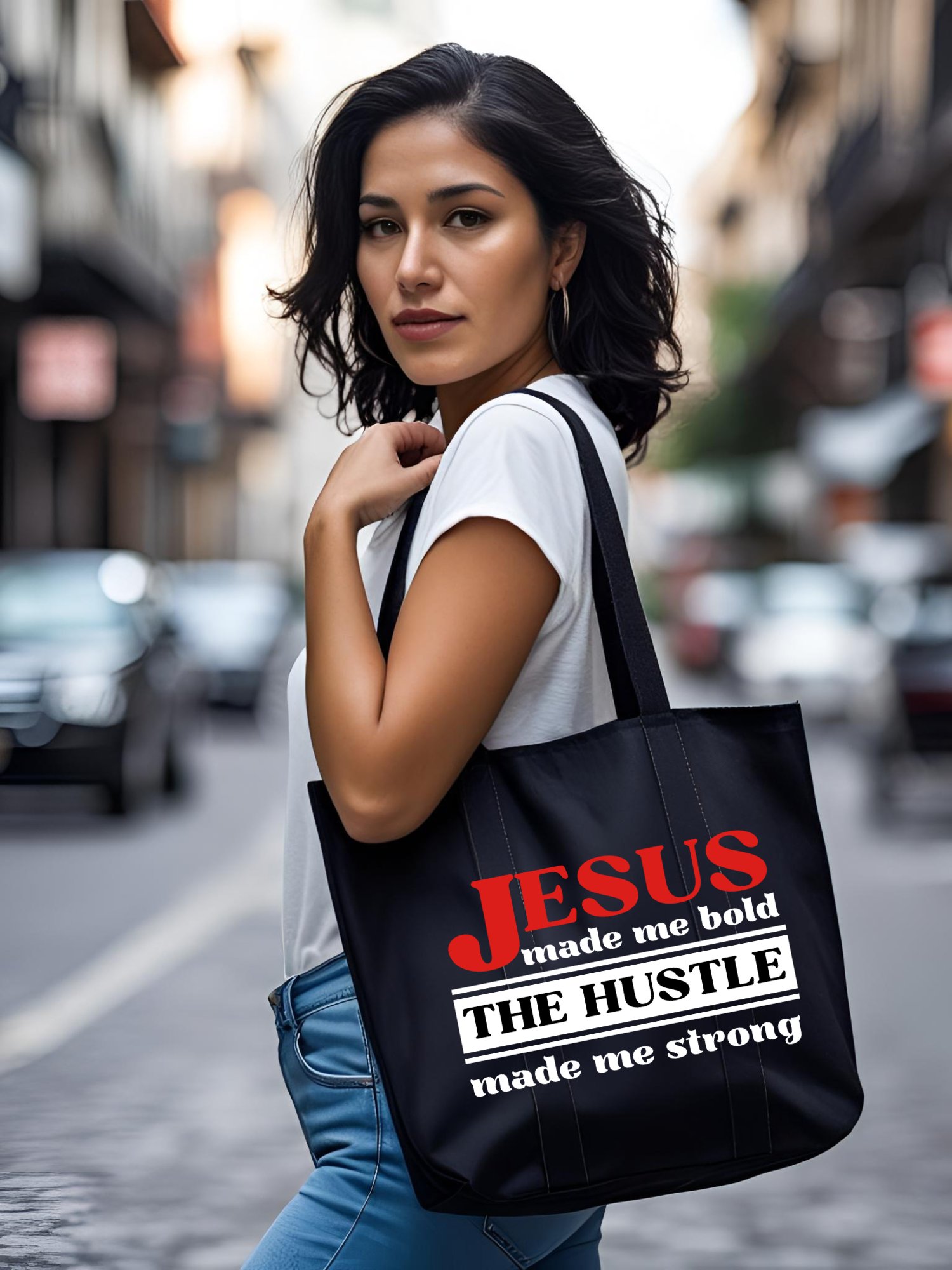 Jesus Made Me Bold The Hustle Made Me Strong Tote Bag | Faith & Hustle Christian Tote | Inspirational Gift for Women of Faith product image (1)