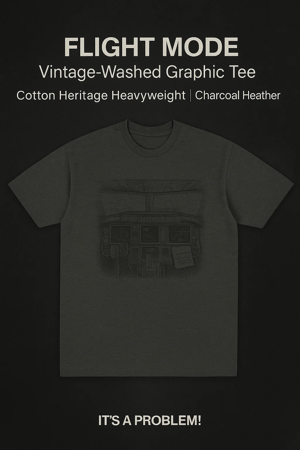FLIGHT MODE- Washed Cockpit Tee (Charcoal Heather | Cotton Heritage Premium) product image (10)