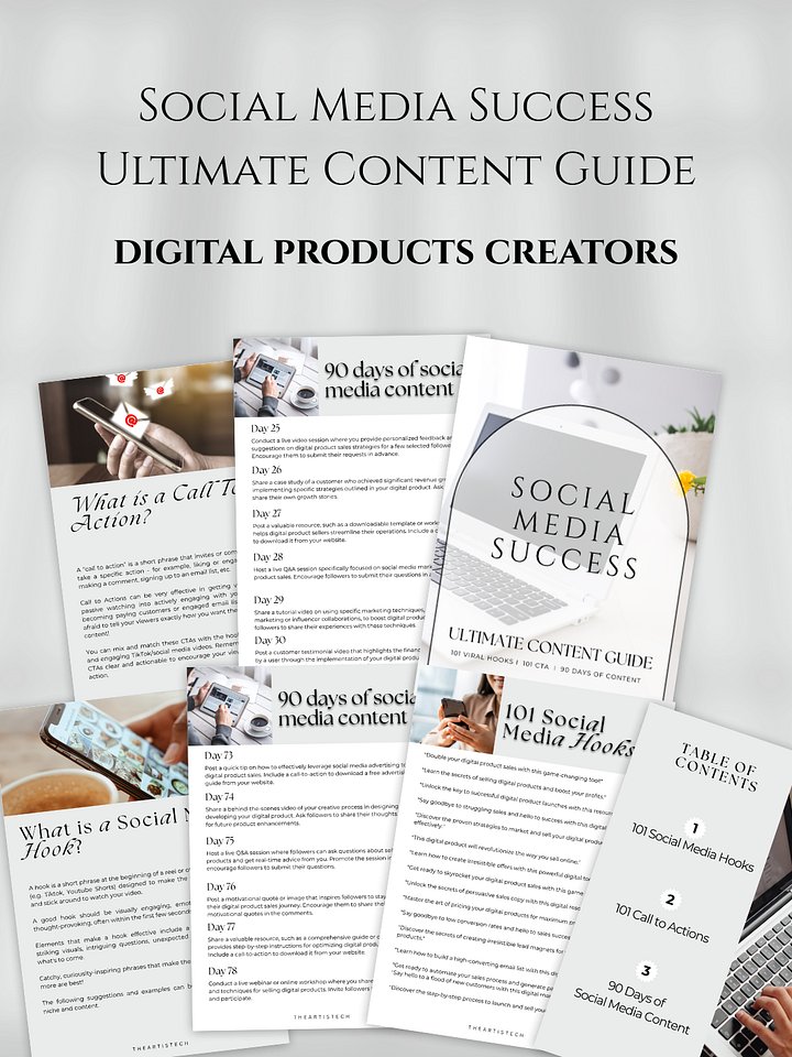 Social Media Success Ultimate Content Guide – 101 Hooks, 101 CTAs, 90 Days of Content | PLR product image (2)