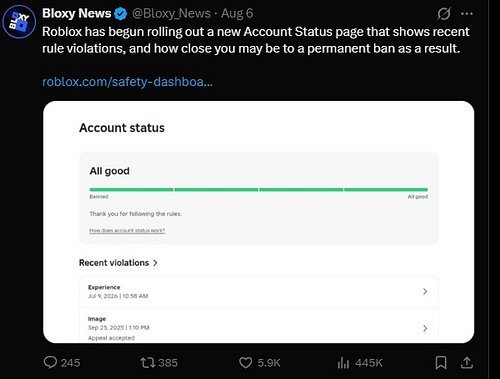 Roblox really gave us an account report card now...