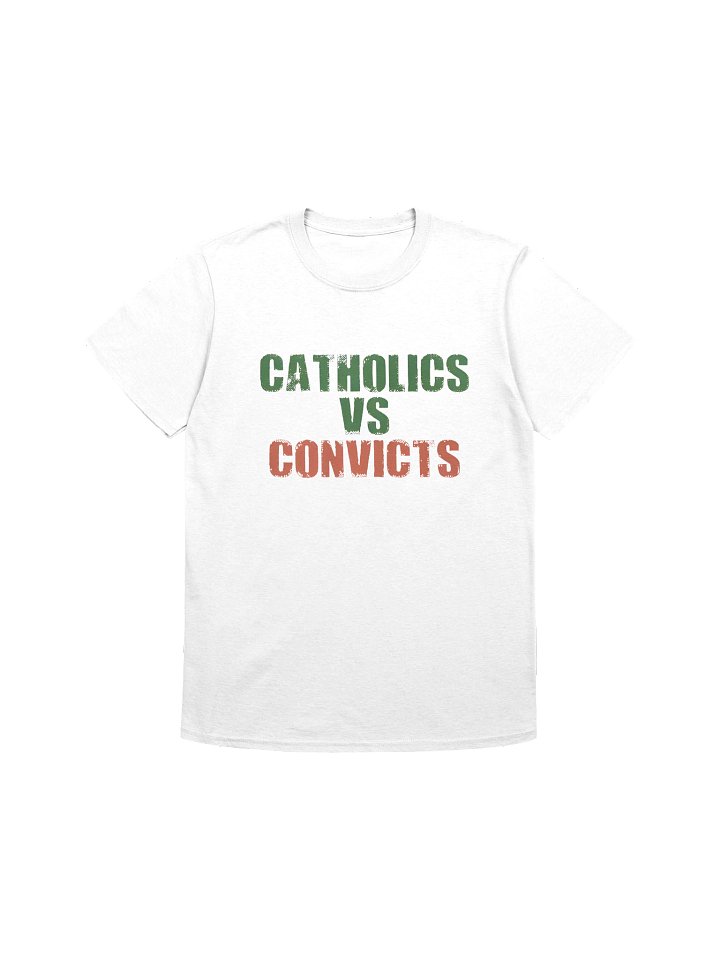 Catholics vs Convicts T-Shirt — Retro Rivalry Faith & Football T-shirt product image (1)