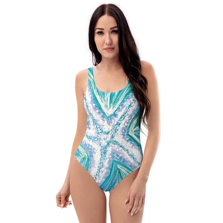 Cyan Starfish Painting | All-Over Print Cheeky Low-Back One-Piece Swimsuit product image (1)