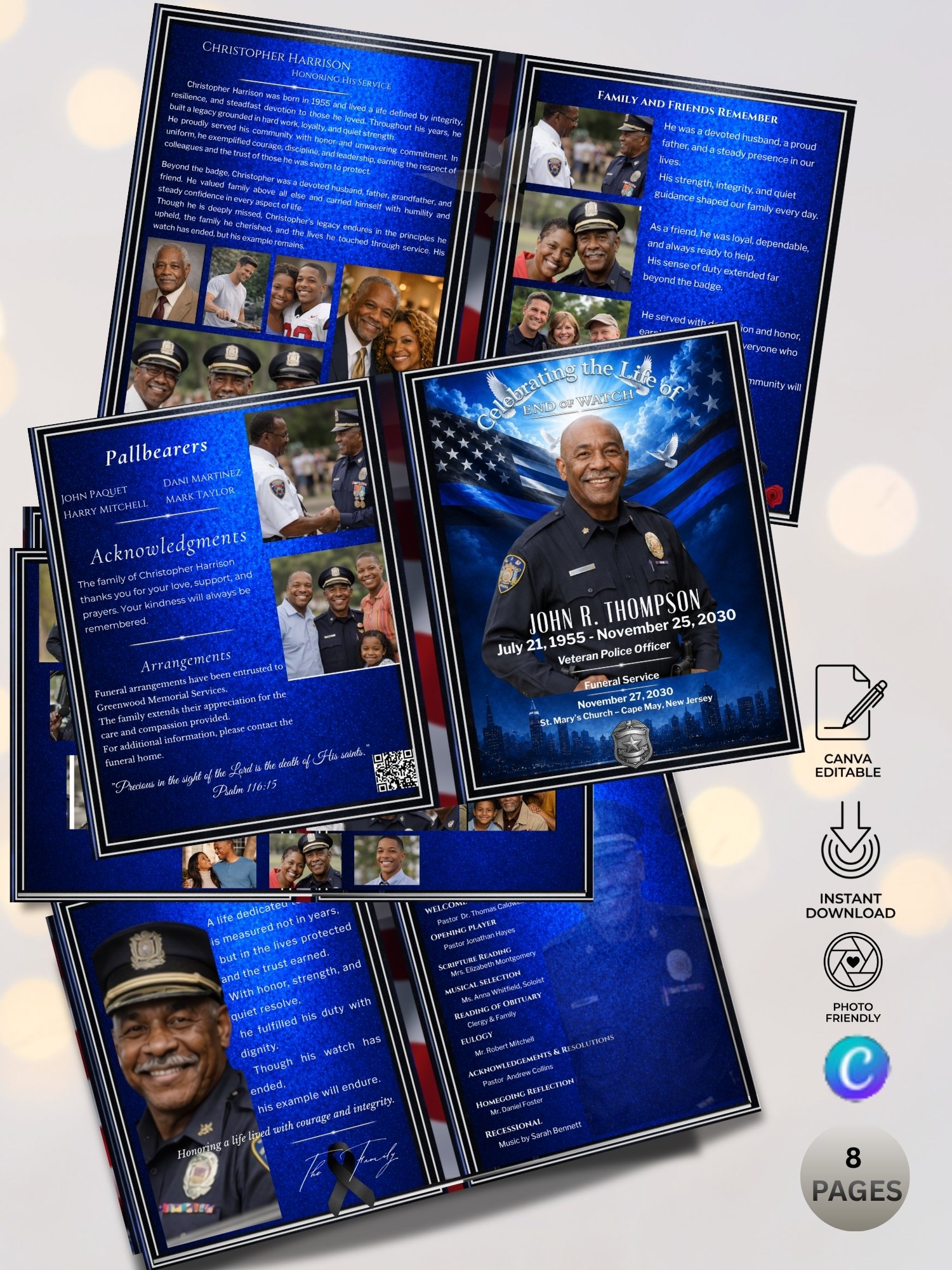 Police Officer Funeral Program & Obituary Template for Canva with QR Code product image (6)