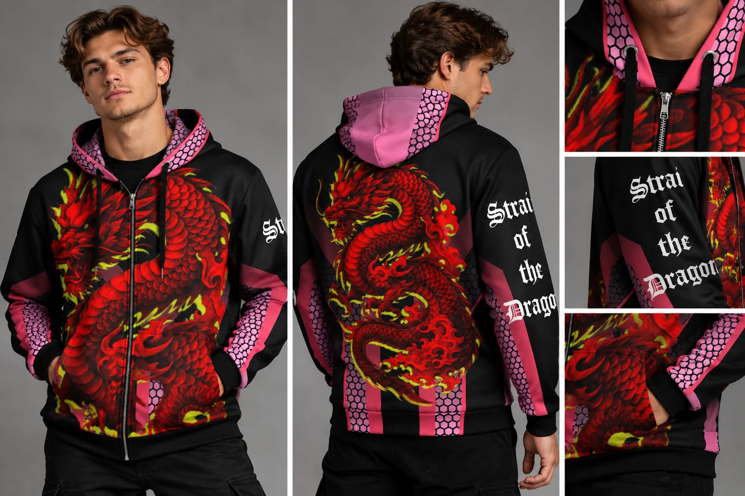 Japanese Dragon Zip Hoodie – Crimson Dragon Graphic product image (1)