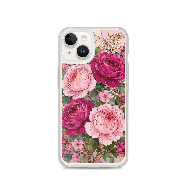 Magenta And Blush Pink Garden Roses Mosaic Premium Soft Silicone iPhone Case - MagSafe Compatible product image (4)