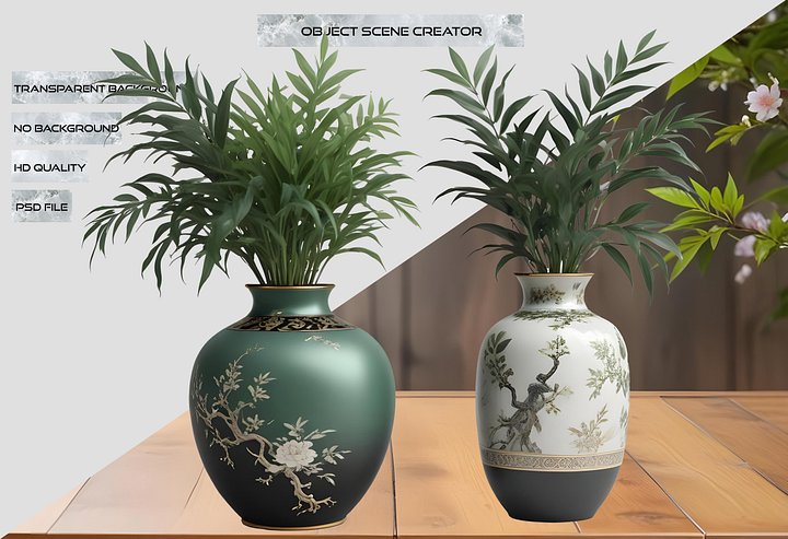 Green and White Chinese Porcelain Vases with Bamboo Décor PNG product image (2)