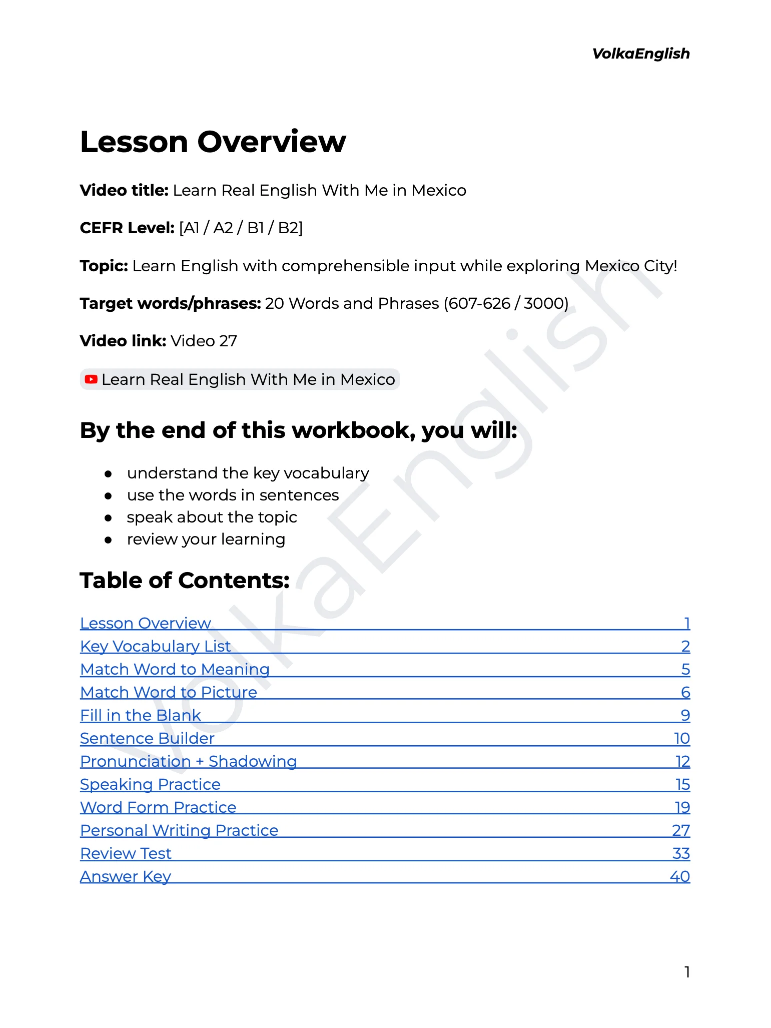 Learn Real English With Me in Mexico - Video 27 Study Pack product image (2)