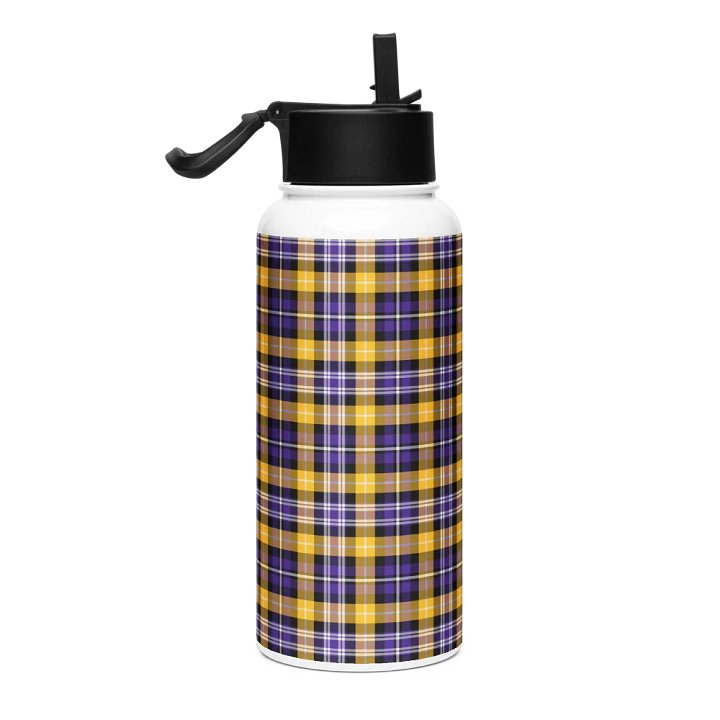 Purple and Yellow Gold Sporty Plaid Water Bottle product image (1)
