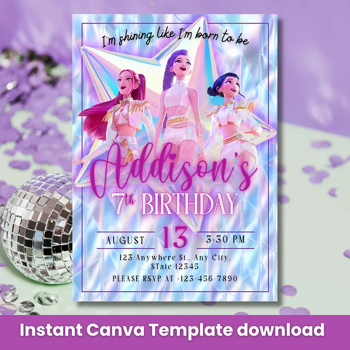 K-Pop Demon Hunters Birthday Invitation – Editable Canva Template product image (1)