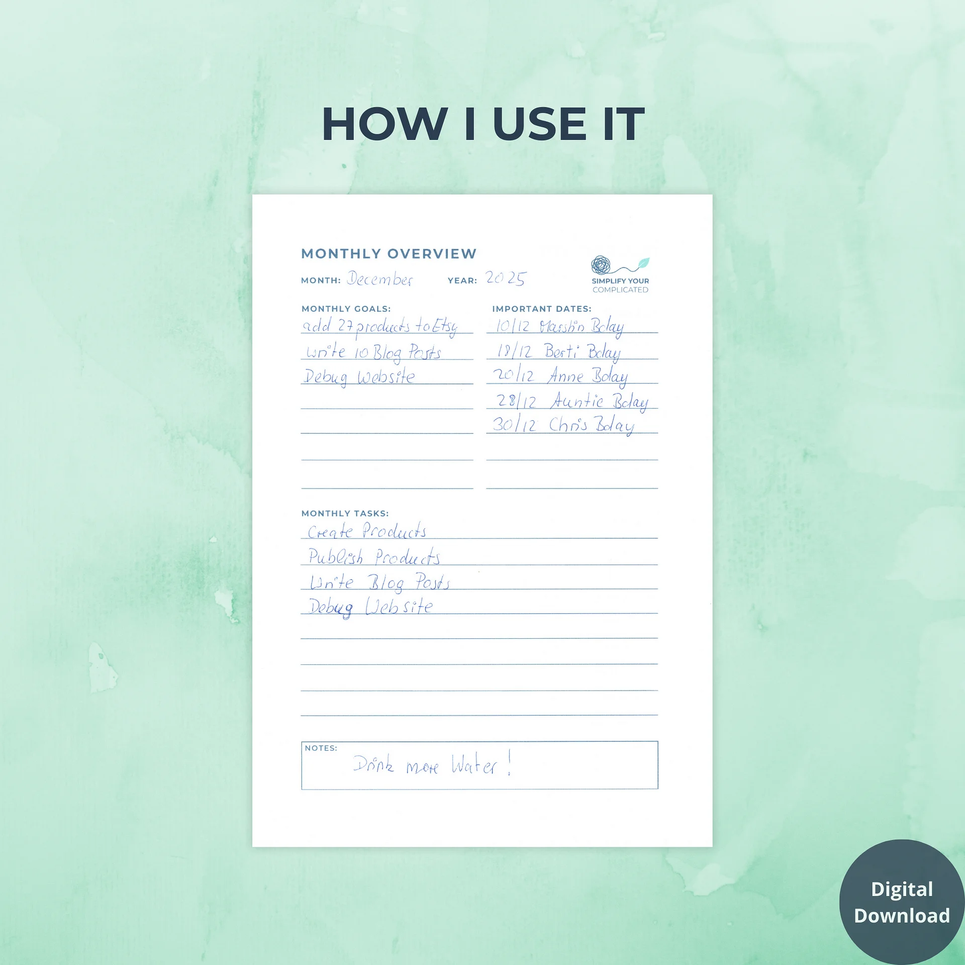 Monthly Overview Planner product image (3)