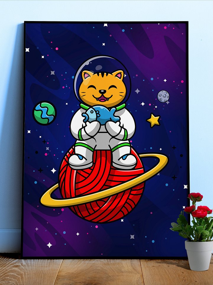 Cat Astronaut, space cat and fish — space poster, synthwave space, neon space, aesthetic poster product image (1)